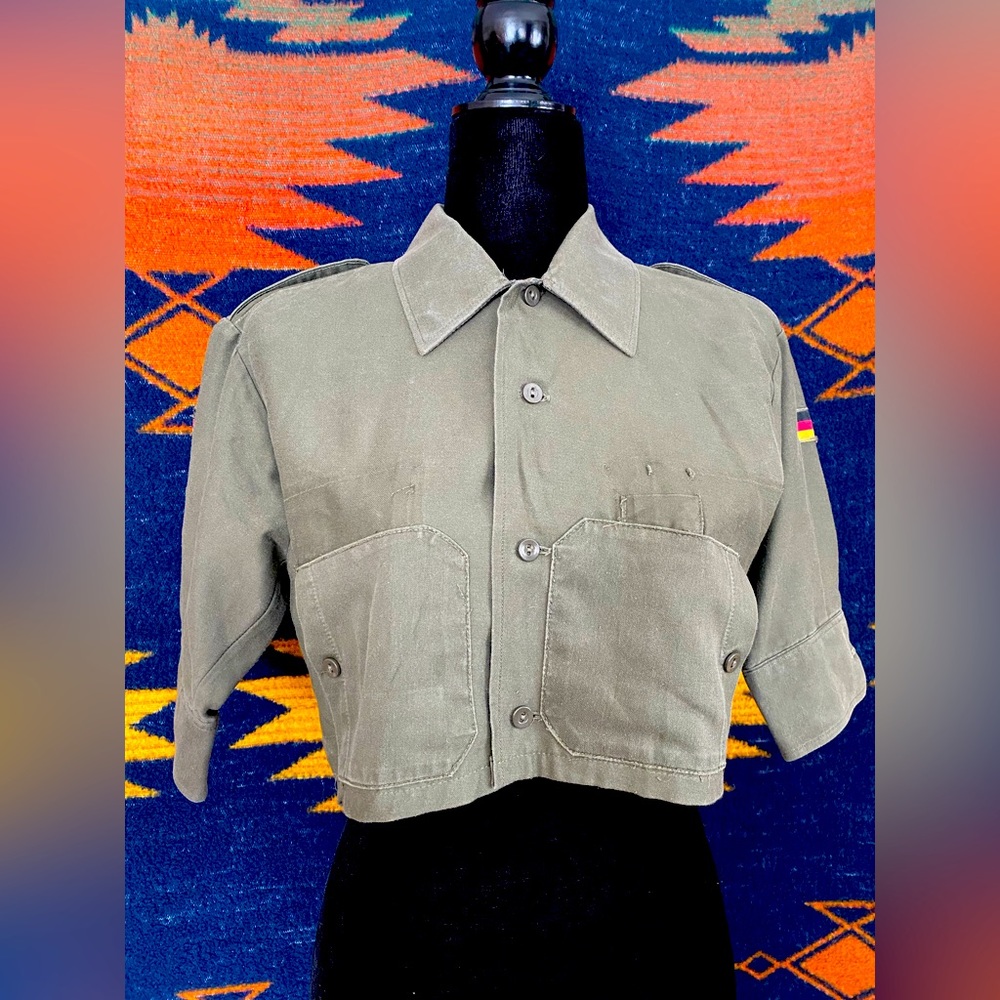 Vintage German Military Jacket OOAK UR Upcycled Button Up Crop Top Shirt!